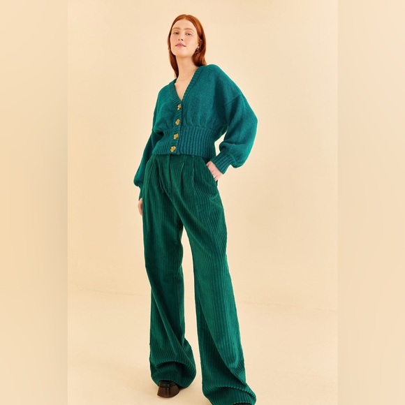 FARM Rio Pants - Farm Rio: Emerald Corduroy Pants